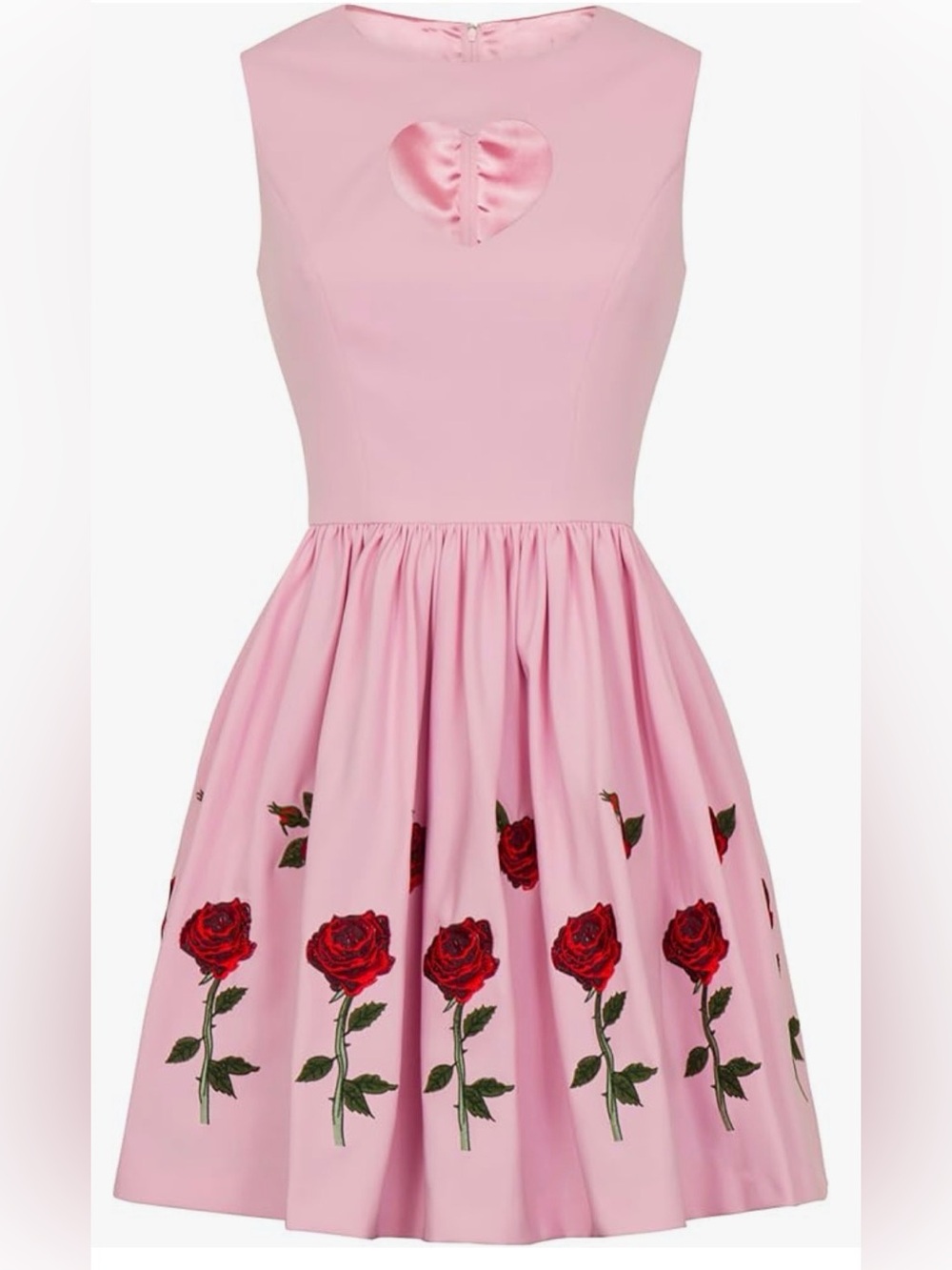 Hell Bunny Pink Midi Dress with Red Rose Embroidery